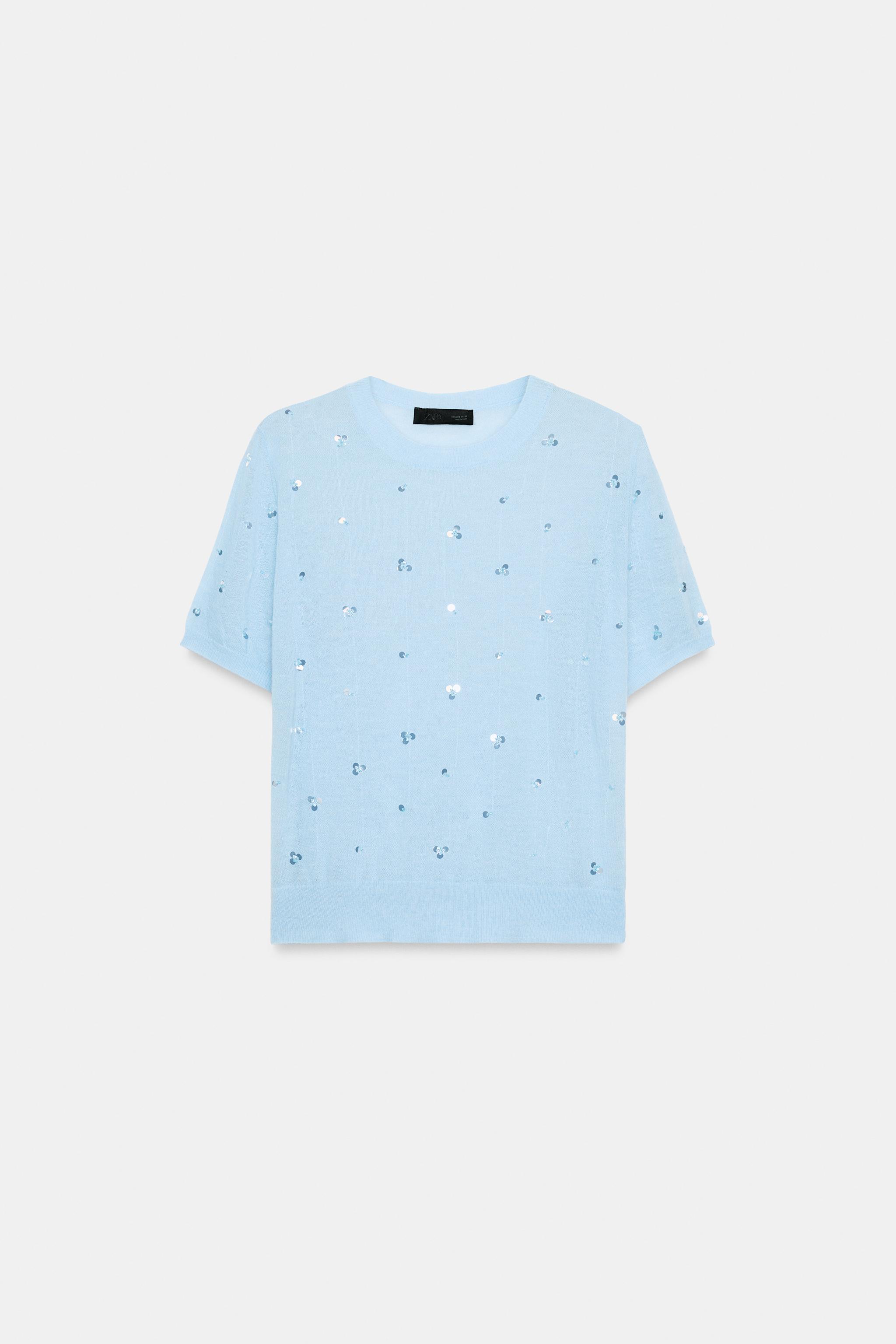 TOP EN MAILLE MANCHES COURTES PAILLETTES